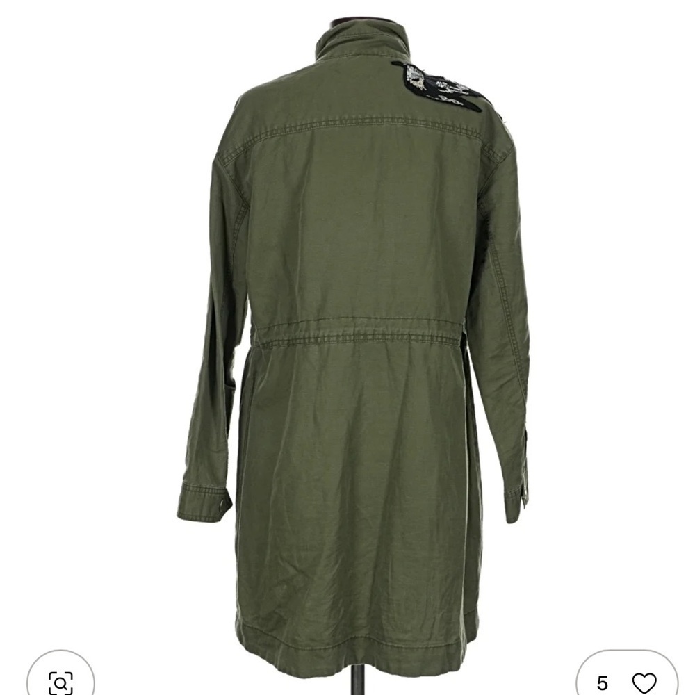 CAbi utility jacket moss/army green linen blend sequin bird/star patches Size M - Picture 5 of 12
